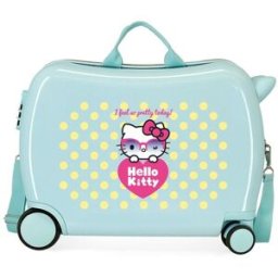 Personajes Maleta de cabina de niña Hello Kitty Pretty Glasses rígida con capacidad de 34L. Azul celeste