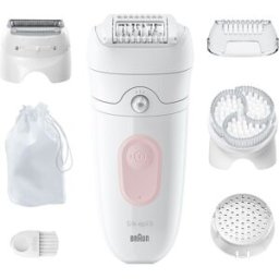 Braun Depiladora eléctrica Silk-épil 5, inalámbrica, con cabezal de exfoliación, uso en seco y húmedo. Blanco / Flamenco