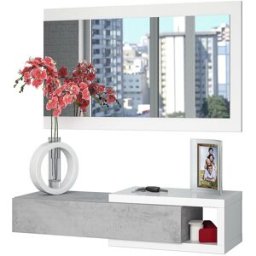 Fores Recibidor Noon 1 Balda + 1 Cajón y Espejo Rectangular. Blanco / Gris