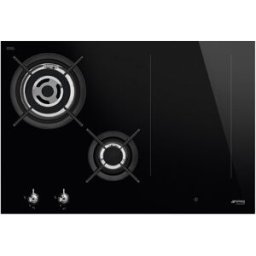 SMEG Placa gas mixta 2 quemadores y 2 zonas de vitrocerámica - PM3743D. Negro