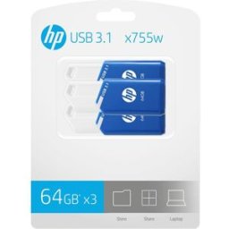 HP Pack de tres pendrives x755w, 64 GB, USB 3.1. Azul