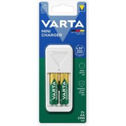 Varta Cargador de pilas recargable Mini Charger AA / AAA (incluye 2 bat. AA 2100mAh).