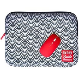 Smile Funda Kimono Azul Seigaiha + ratón inalámbrico para portátiles hasta 14'.