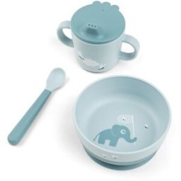 Done by Deer Set mi primera vajilla con bowl c/ventosa, taza aprendizaje y cuchara.. (260 X 145 X 105 cm) Azul porcelana niño