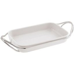 Sambonet Fuente de horno rectangular de porcelana con soporte New Living . (35 cm) Blanco
