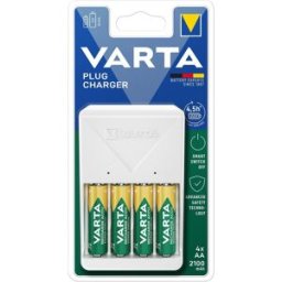Varta Cargador de pilas recargable Plug Charger AA / AAA (incluye 4 bat. AA 2100mAh).