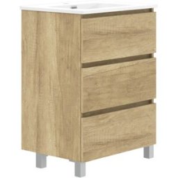 Artysan Mueble de baño con tres cajones y encimera cerámica Oslo . (60 cm) Roble