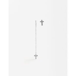Parfois Pendientes largos de plata de ley asimétricos con circonitas y cruces en plateado. Plateado