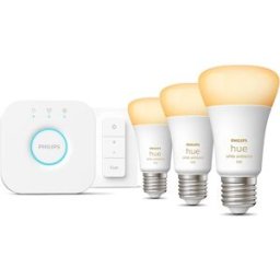Philips Pack 3 bombillas Hue White Ambiance 10,5W E27 + puente + mando inalámbrico (Reacondicionado Casi a estrenar). Blanco