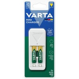 Varta Cargador de pilas recargable Mini Charger AA / AAA (incluye 2 bat. AAA 800mAh).
