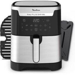 Moulinex Freidora de Aire Easy Fry & Grill XXL, 8 Programas, 6.5L, Parrilla de Aluminio Fundido. Negro / Acero Inox