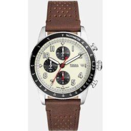 Fossil Reloj de hombre FS6042 cronógrafo de piel marrón. Blanco