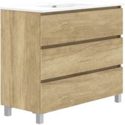 Artysan Mueble de baño con tres cajones y encimera cerámica Oslo . (100 cm) Roble