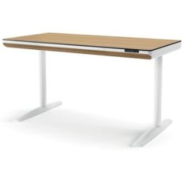 Mesa de escritorio elevable Meier. Blanco/Roble