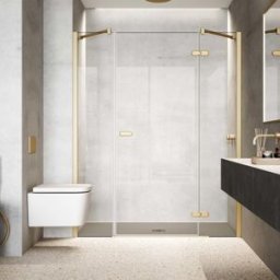 Profiltek Mampara de ducha frontal Galilea GA-209 . (De 201 a 230 cm) Oro mate