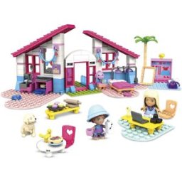 Mega Construx Barbie Casa de Malibú muñecas con casa de bloques de construcción y accesorios de juguete.