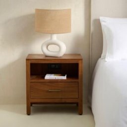 El Corte Inglés Mesita de noche de madera de acacia con 1 cajón Oslo. Nogal