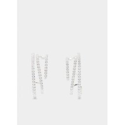 Parfois Pendientes de plata de ley largos efecto triple con circonitas. Blanco