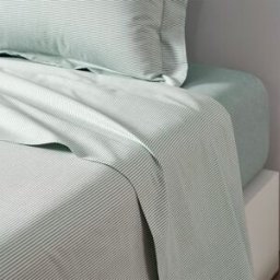 Ralph Lauren Home Sábana encimera algodón egipcio Oxford Stripe . (Cama 150 cm) Verde Agua