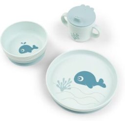 Done by Deer Set de vajilla con plato, bowl ventosa y taza de aprendizaje. (295 X 180 X 100 cm) Azul porcelana niño