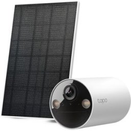 TAPO Cámara de vigilancia con Panel Solar TC82 Kit, 2K QHD, Visión Nocturna a Color, Detección Inteligente IA, IP65. Blanco