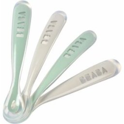 Béaba Juego 4 cucharas silicona 1ª edad Beaba gris/verde. Verde claro niño