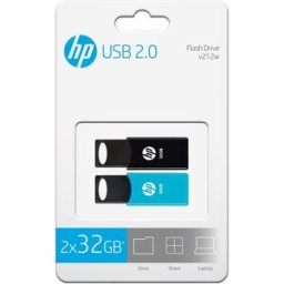 HP Pack 2 Pendrives v212w 32GB USB 2.0. Negro / Azul