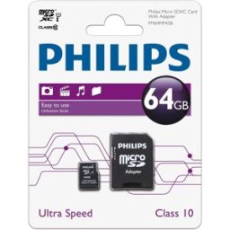 Philips Tarjeta de memoria Micro SDHC Clase 10 con adaptador de 64 GB.