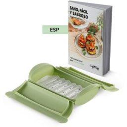 Lékué Estuche de vapor de silicona con bandeja con capacidad para 2 personas y libro de recetas . Verde