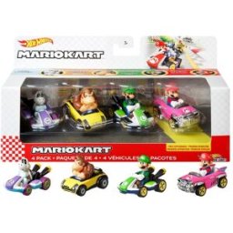 Hot Wheels Vehiculo Mario Kart conjunto de 4 personajes .