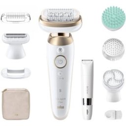 Braun Depiladora eléctrica Silk-épil 9 Flex SkinSpa, con cabezal 360, uso en seco y húmedo. Blanco / Dorado