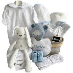 El Recién Nacido Canastilla regalo Moises bebe para bebé niña o niño personalizable con nombre. Azul celeste niño