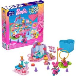Mega Bloques de construcción Barbie Color Reveal entrena y limpia mascotas Construx.