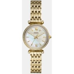 Fossil Reloj de mujer Carlie Mini ES4735 de acero inoxidable dorado. Blanco