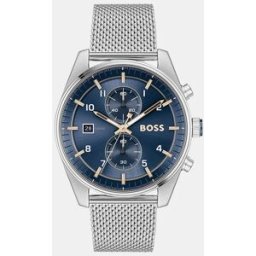 Boss Reloj de hombre Skytraveller 1514149 cronógrafo de malla milanesa de acero. Plata