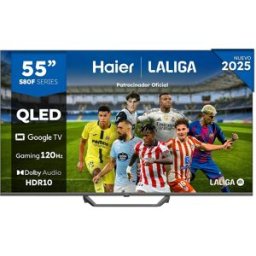 HAIER TV QLED 139 cm (55') H55S80FUX UHD 4K, Peana central, Smart Google TV, HDR10, Gaming 120Hz, Dolby Audio. Black