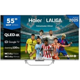 HAIER TV QLED 139 cm (55') H55Q80FUX UHD 4K, Peana central, Smart Google TV, HDR10+, Dolby Atmos & Vision, Gaming 120Hz. Silver