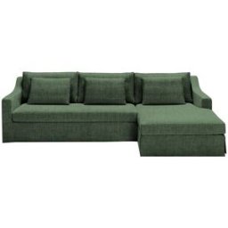 El Corte Inglés Sofá de 5 plazas desenfundable con chaise longue derecha de lino Line. Marbore Verde piedra