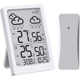Inves Reloj despertador E0558WST2H2-V3 con indicador de temperatura interior y exterior, blanco. Blanco