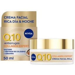 Nivea Crema Facial Rica Día y Noche Q10 Antiarrugas Collagen Expert 50 ML . (50 ml)