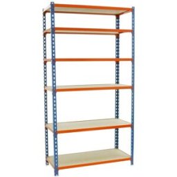 SIMONRACK Estantería metálica MADERCLICK 6 Estantes. (250 x 120 x 40 cm) Azul / Naranja / Madera