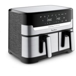 Moulinex Freidora de Aire Dual Easy Fry & Grill, Cocina Dos Platos Simultáneamente, 8.3L. Negro / Inox