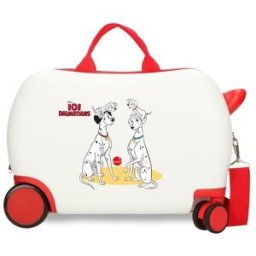 Disney Maleta infantil 2 ruedas multidireccionales Dalmatas family con capacidad de 24L. Blanco / Rojo