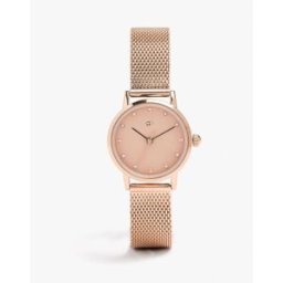 Parfois Reloj de mujer de acero inoxidable con correa de malla metálica. Rosa