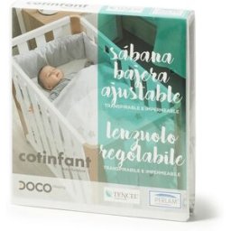 Cotinfant Sábana bajera ajustable para cuna Doco Sleeping con protector blanco. (Cuna) Blanco niño