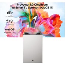 LG Proyector Láser de tiro ultra corto CineBeam PU615U, 4K Smart TV, 500 lumen, hasta 100'. Plata / Negro