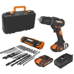 Worx Taladro Atornillador Percutor a Batería 20 V WX370 PowerShare 2 baterías.