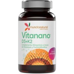 Mundo Natural 30 Cápsulas Vitanano D3-K2 (Vitamina D3 y vitamina K2) liposomado .