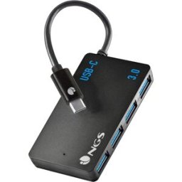 NGS Hub USB-C Wonder iHub 4, Contiene 4 Puertos, Archivos de Alta Velocidad. Negro
