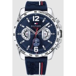 Tommy Hilfiger Reloj de hombre 1791476 de silicona a rayas. Azul